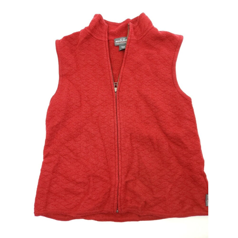 Woolrich Red Wool Women's Quilted Sleeveless Full Zip Vest Sz M
